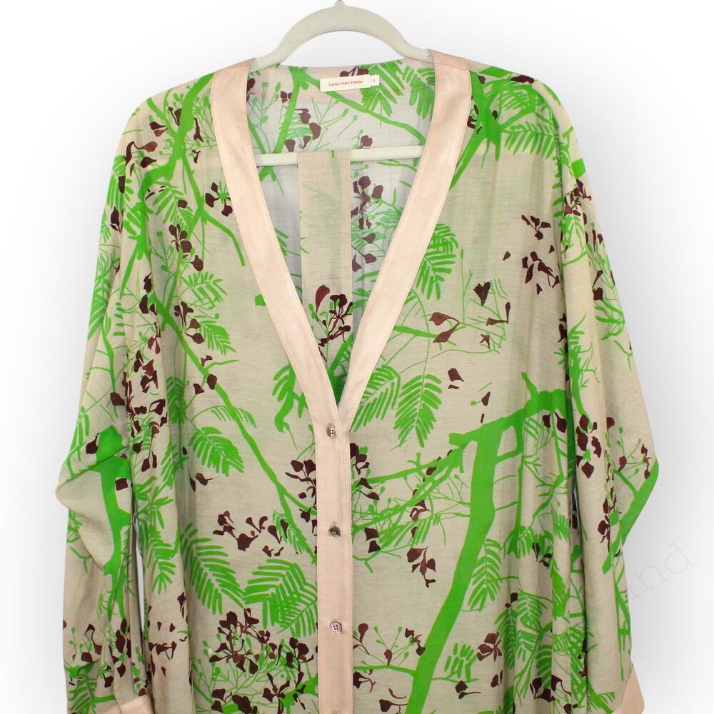 Large LOST PATTERN Coco Dream Belted Kaftan Shirt Dress Green Caftan Coverup - Picture 12 of 16